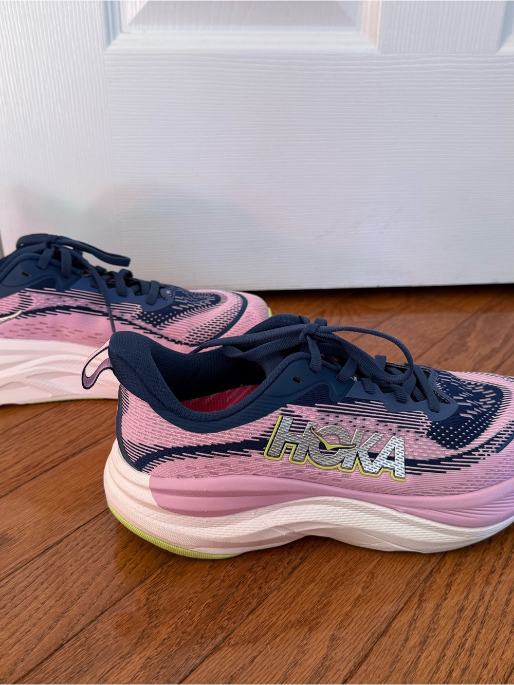 Hoka Women’s Hoka Skyward Pink and Navy Athletic Running Shoes with Lime Accents - Picture 6 of 7